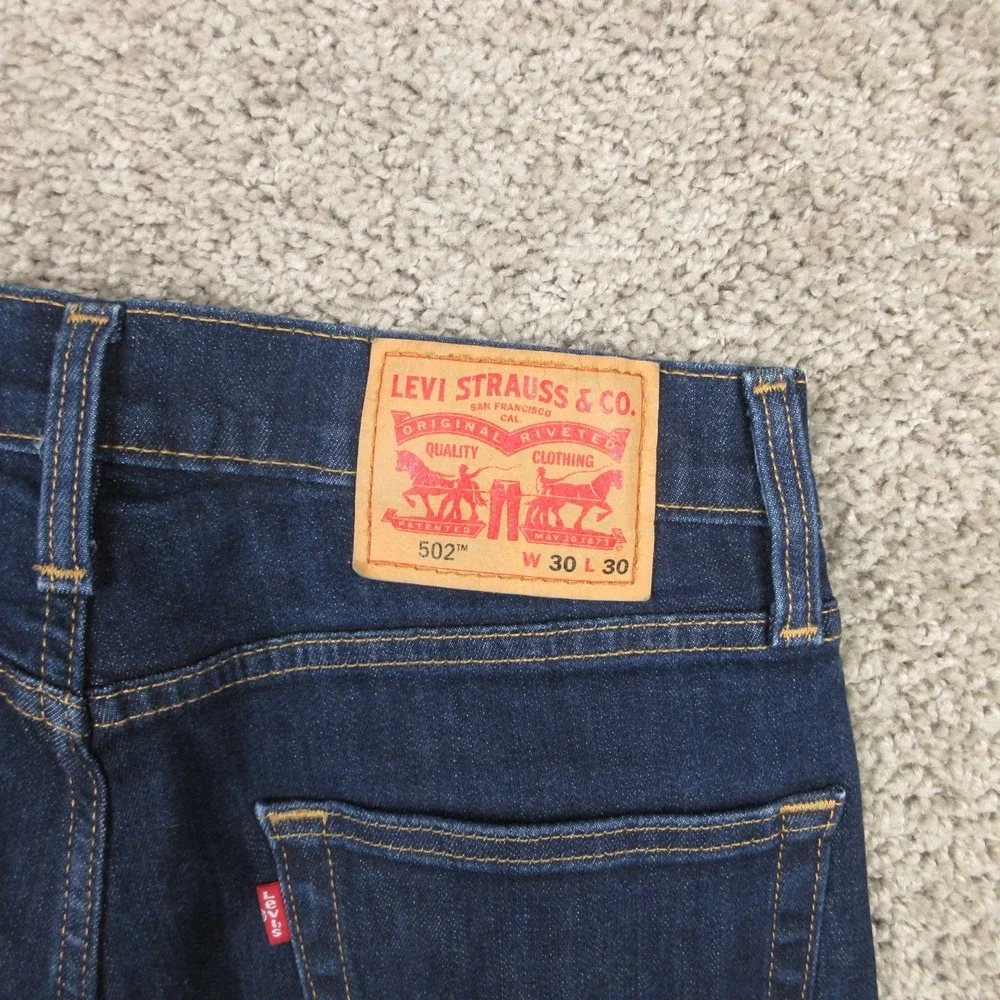 Levis Jeans Mens 30x30 Blue 502 Regular Tapered Dark Wash Stretch Denim Pants